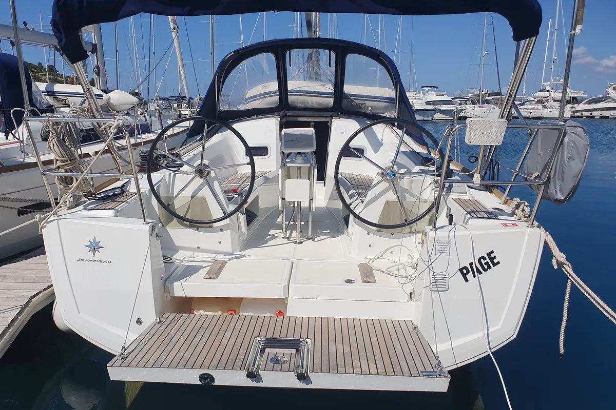 Cockpit of Page, a Jeanneau Sun Odyssey 349 sailboat at Općina Pakoštane, Croatia