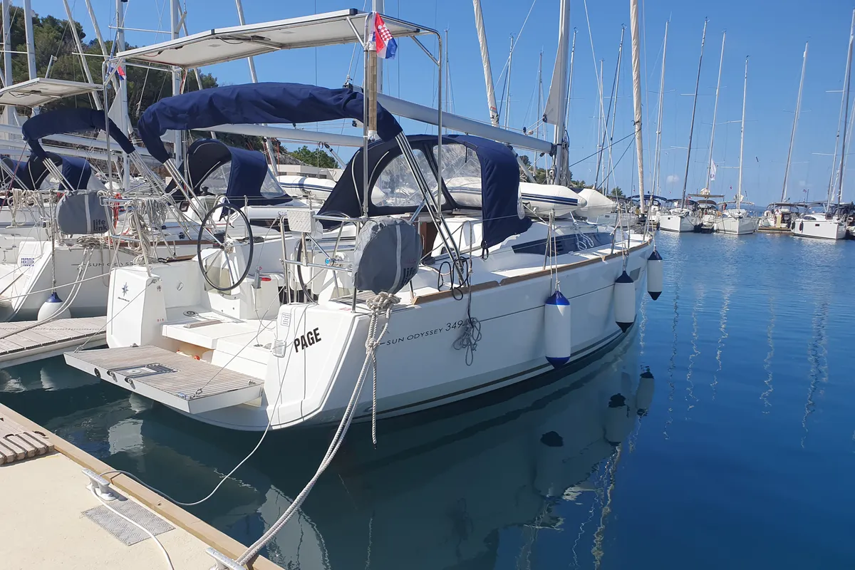 Exterior view of Page, a Jeanneau Sun Odyssey 349 sailboat at Općina Pakoštane, Croatia