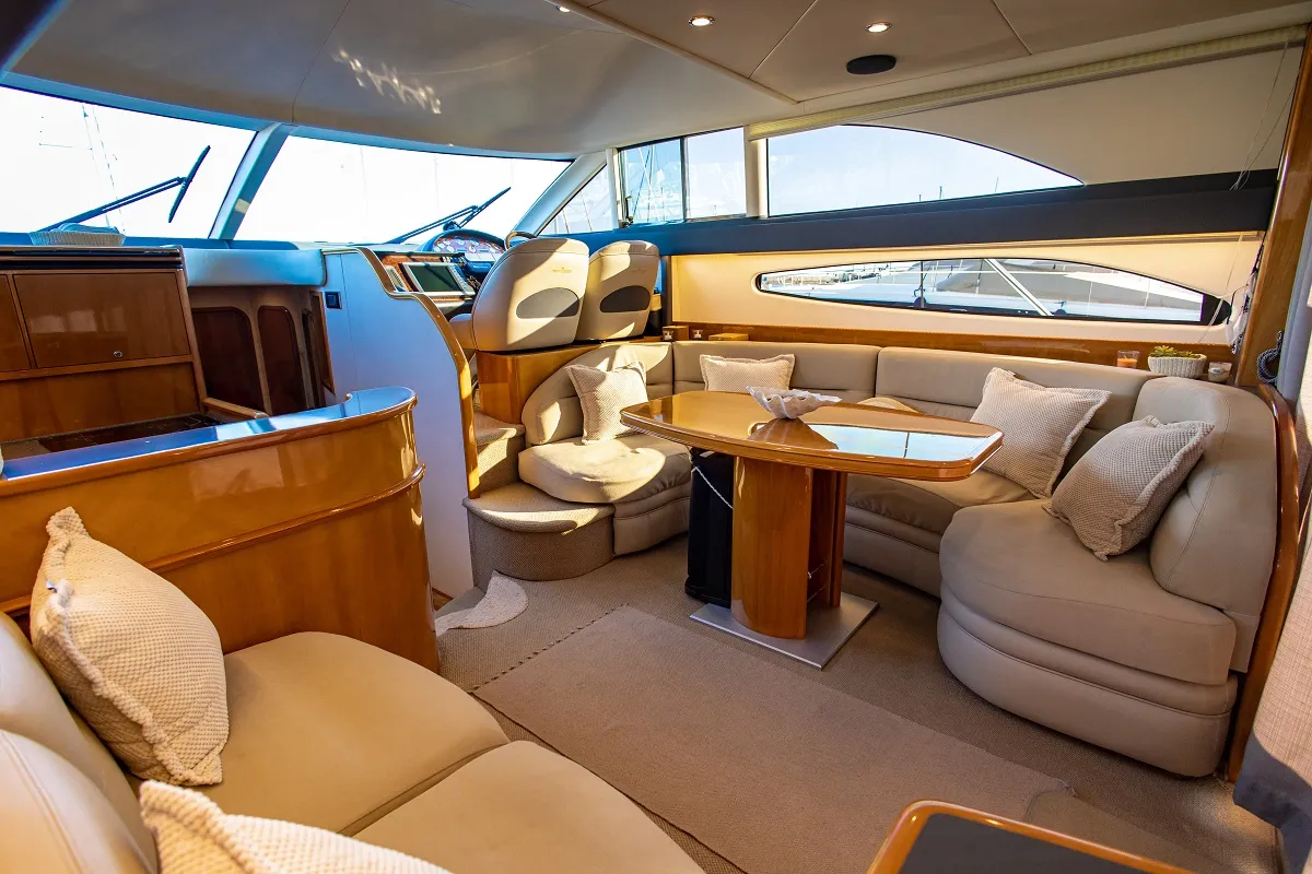 Salon of Carina, a Princess 45 motor yacht at Athens, Greece