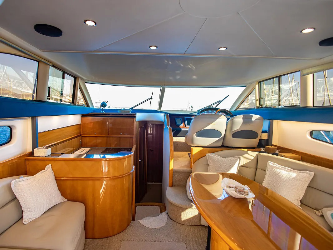 Salon of Carina, a Princess 45 motor yacht at Athens, Greece