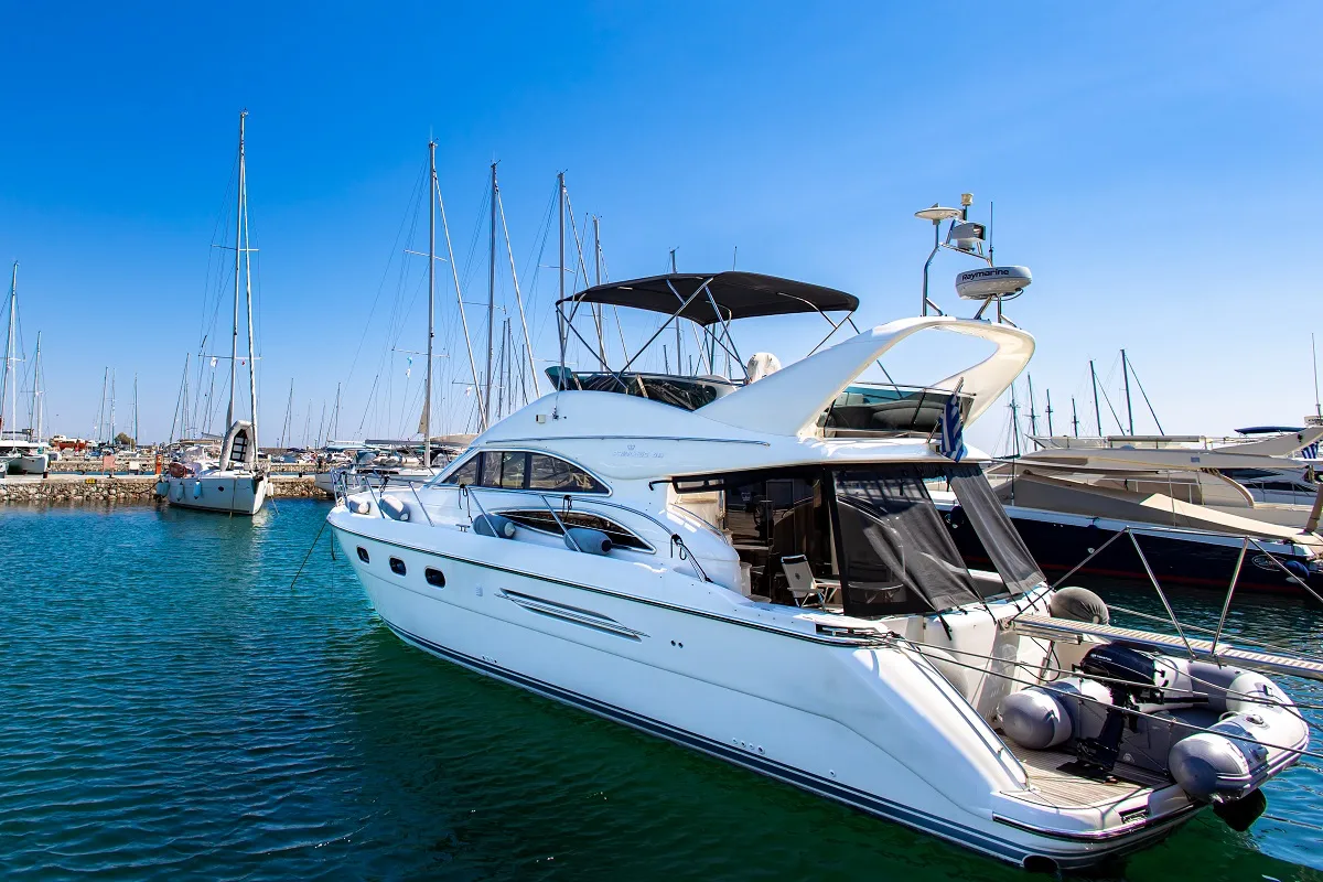 Exterior view of Carina, a Princess 45 motor yacht at Athens, Greece