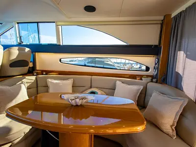 Salon of Carina, a Princess 45 motor yacht at Athens, Greece