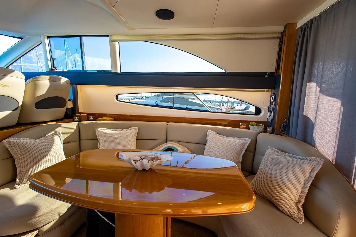 Salon of Carina, a Princess 45 motor yacht at Athens, Greece