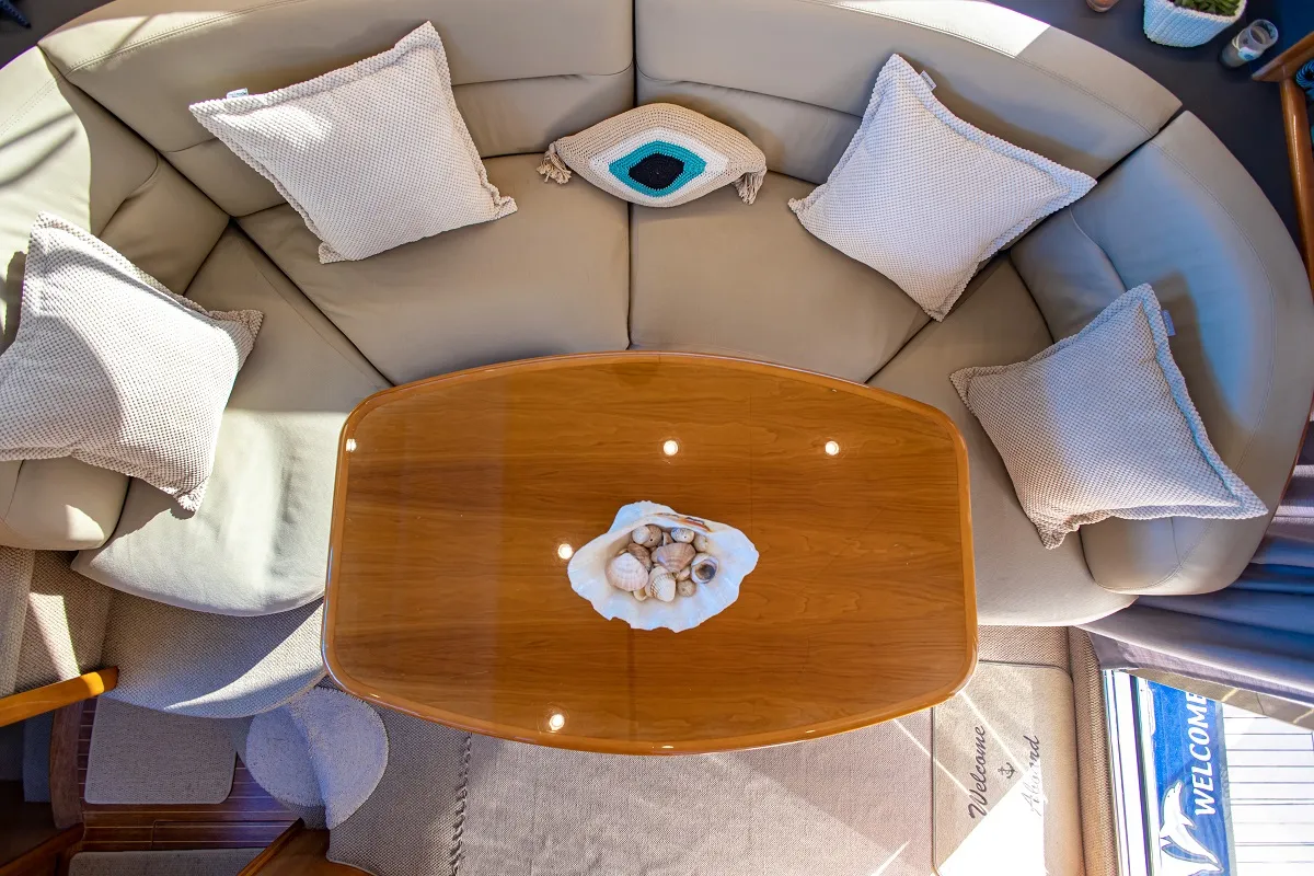 Salon of Carina, a Princess 45 motor yacht at Athens, Greece