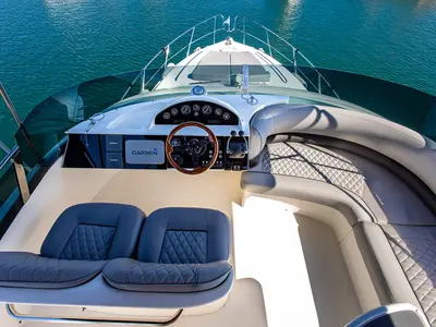Cockpit of Carina, a Princess 45 motor yacht at Athens, Greece