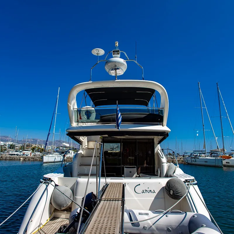 Deck of Carina, a Princess 45 motor yacht at Athens, Greece