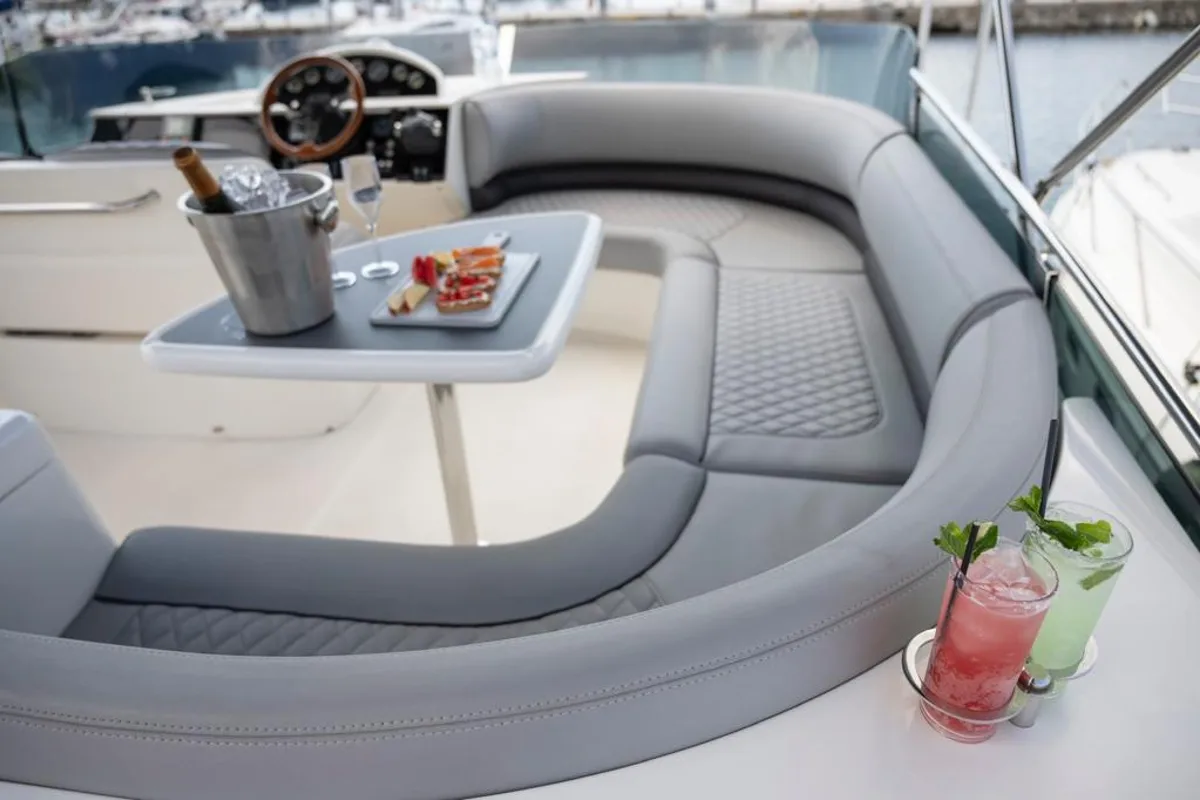 Deck of Carina, a Princess 45 motor yacht at Athens, Greece