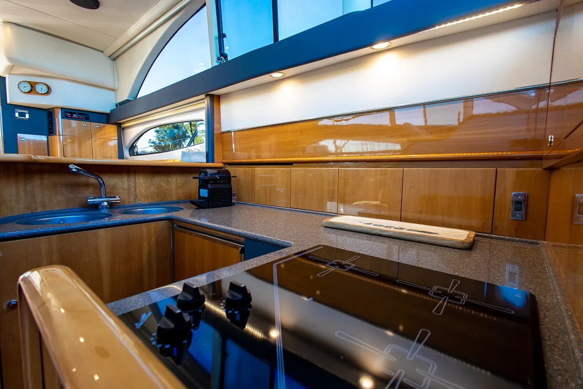 Galley of Carina, a Princess 45 motor yacht at Athens, Greece