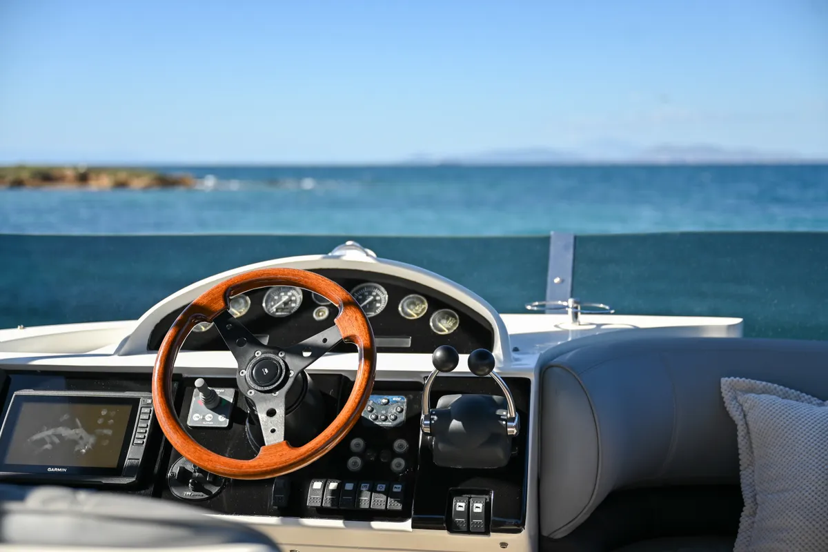 Cockpit of Carina, a Princess 45 motor yacht at Athens, Greece