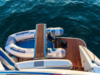 Deck of Carina, a Princess 45 motor yacht at Athens, Greece