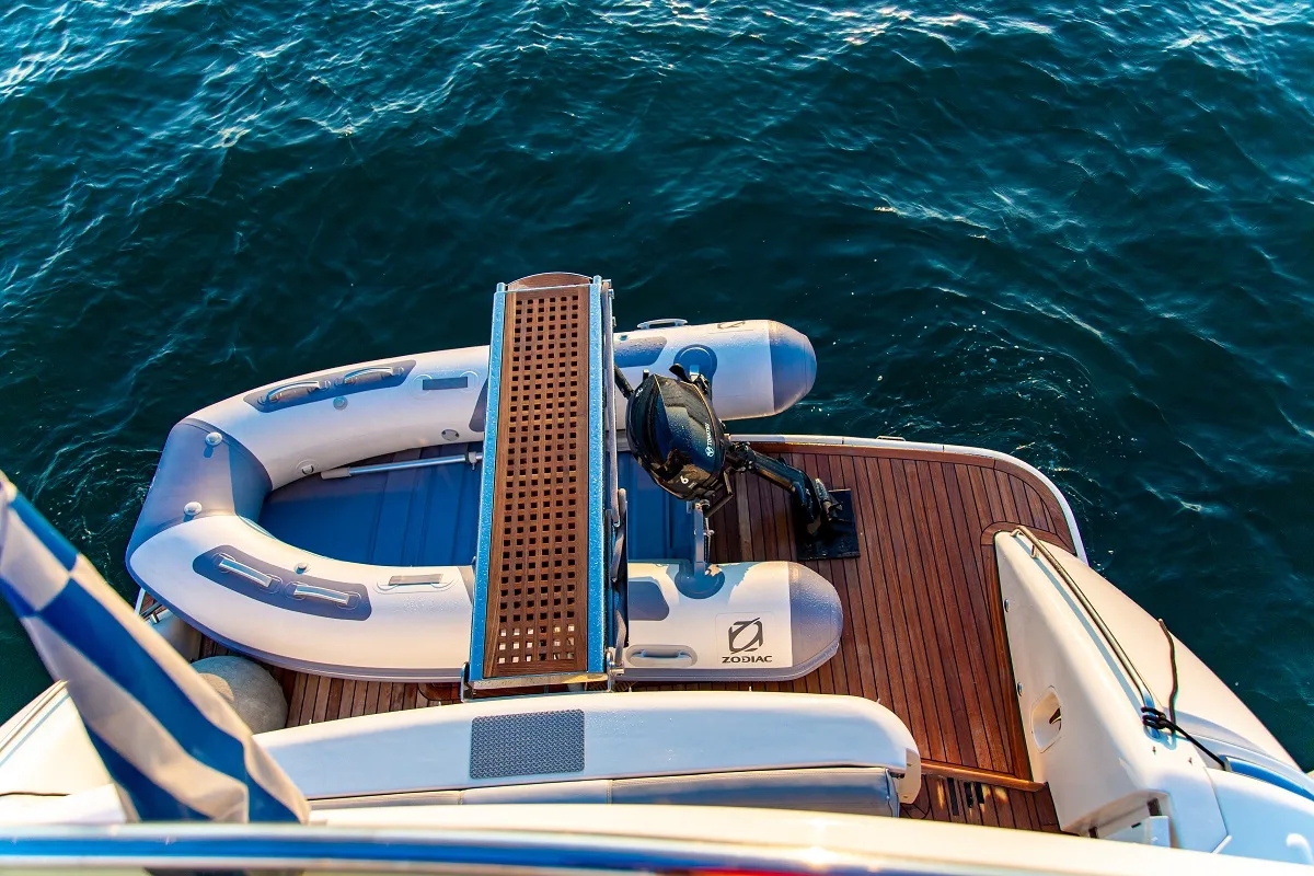 Deck of Carina, a Princess 45 motor yacht at Athens, Greece
