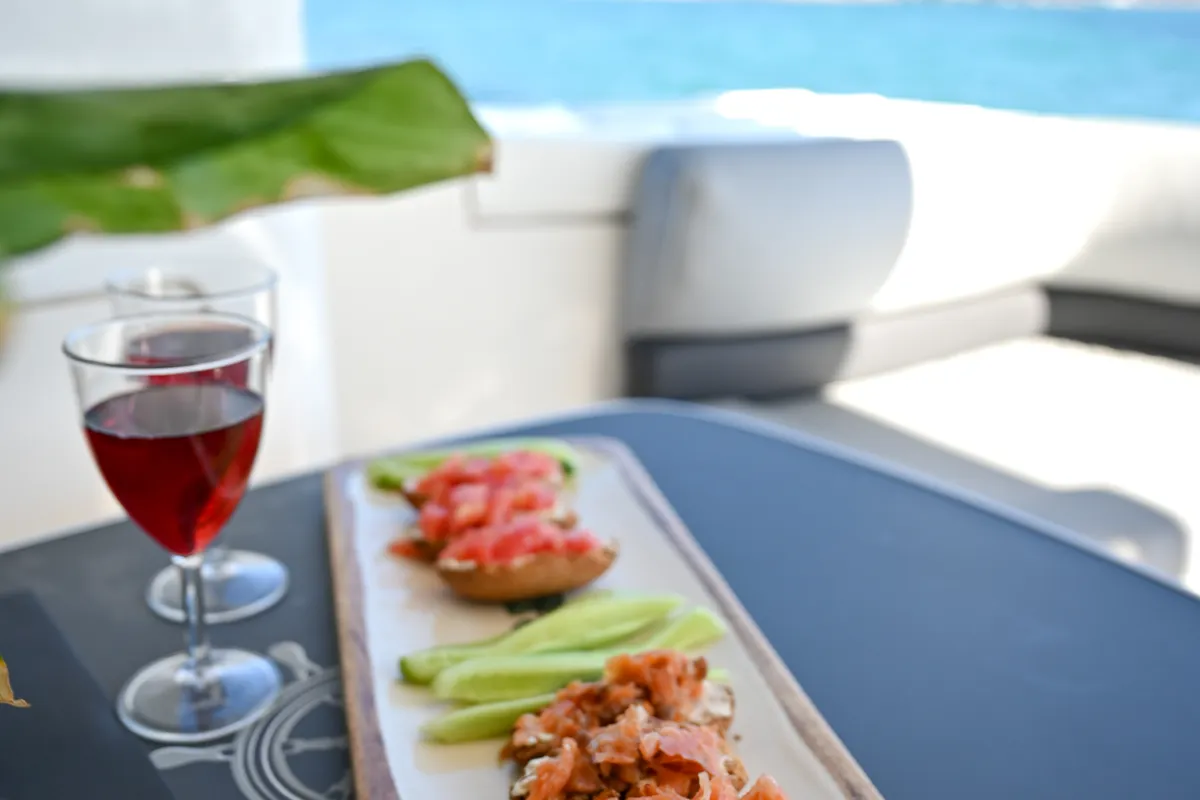 Deck of Carina, a Princess 45 motor yacht at Athens, Greece
