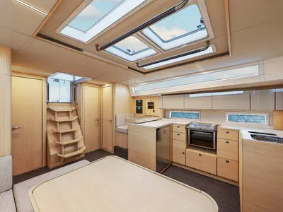 Galley of Felicia, a Bavaria C46 sailboat at Marmaris, Turkey