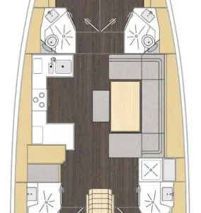 Floor plan of Felicia, a Bavaria C46 sailboat at Marmaris, Turkey