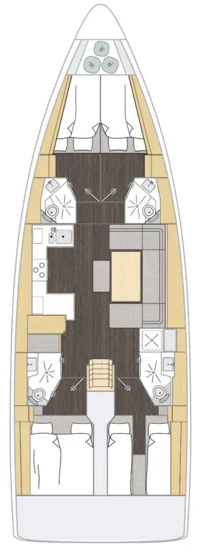 Floor plan of Felicia, a Bavaria C46 sailboat at Marmaris, Turkey