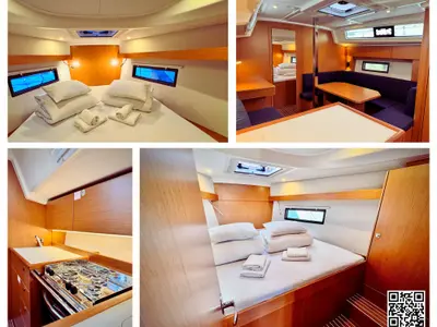 Salon of Stella Familia, a Bavaria C38 sailboat at Zadar, Croatia
