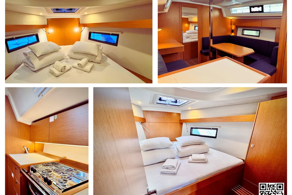Salon of Stella Familia, a Bavaria C38 sailboat at Zadar, Croatia