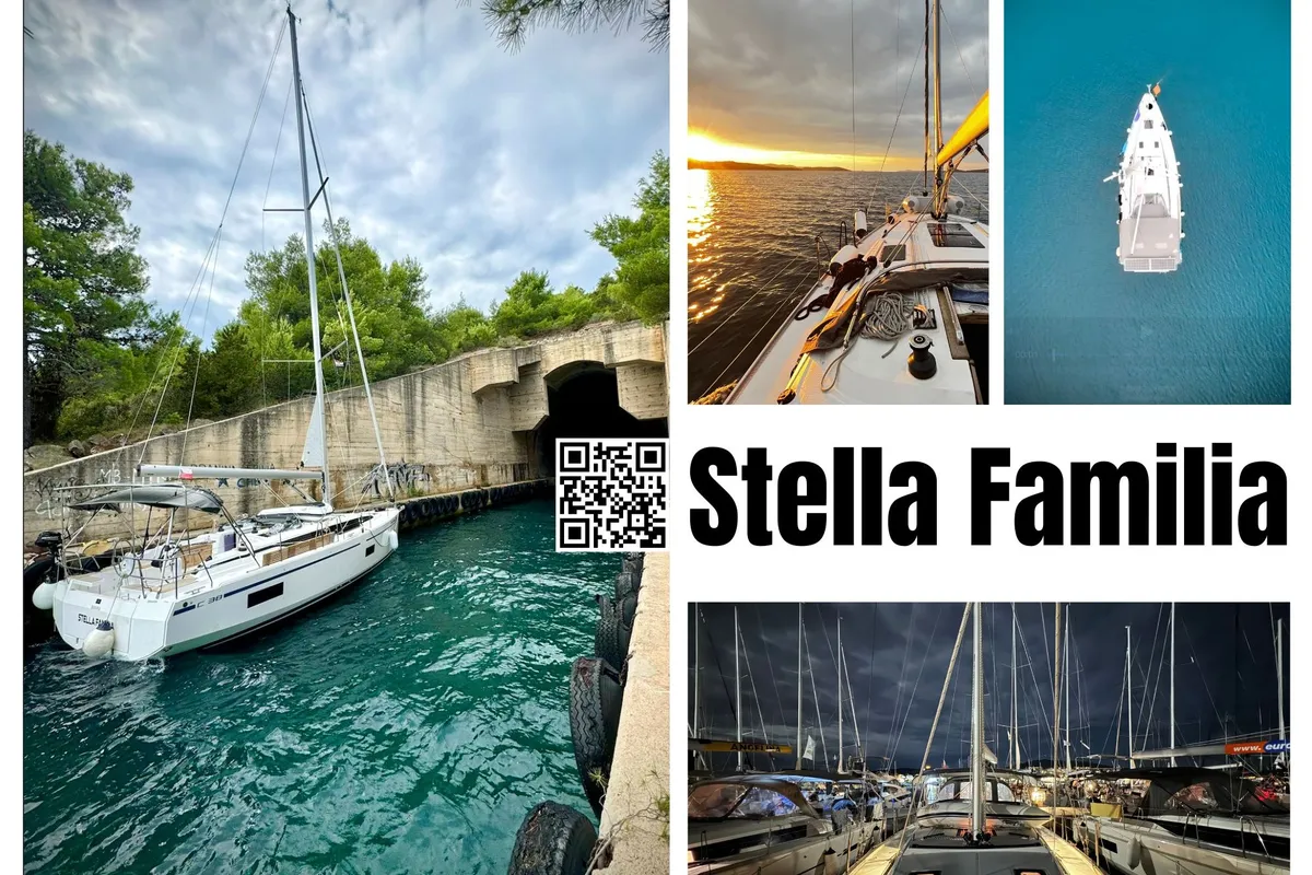 Exterior view of Stella Familia, a Bavaria C38 sailboat at Zadar, Croatia