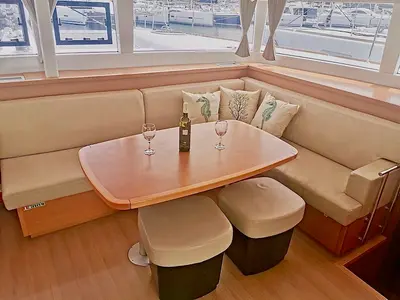 Salon of BAGIRA, a Lagoon 450 catamaran at Grad Šibenik, Croatia