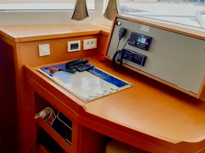 Cockpit of BAGIRA, a Lagoon 450 catamaran at Grad Šibenik, Croatia