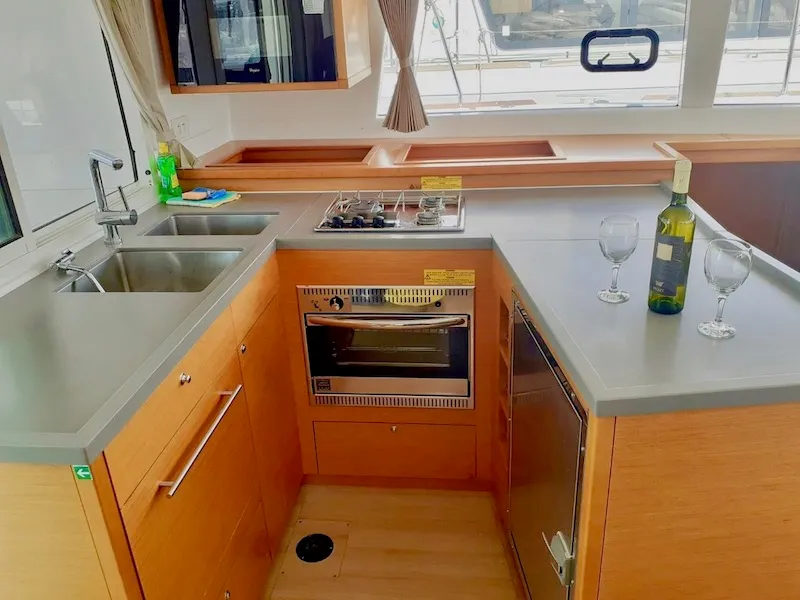 Galley of BAGIRA, a Lagoon 450 catamaran at Grad Šibenik, Croatia