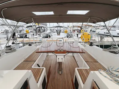 Deck of Maupiti, a Bavaria C42 sailboat at Biograd na Moru, Croatia