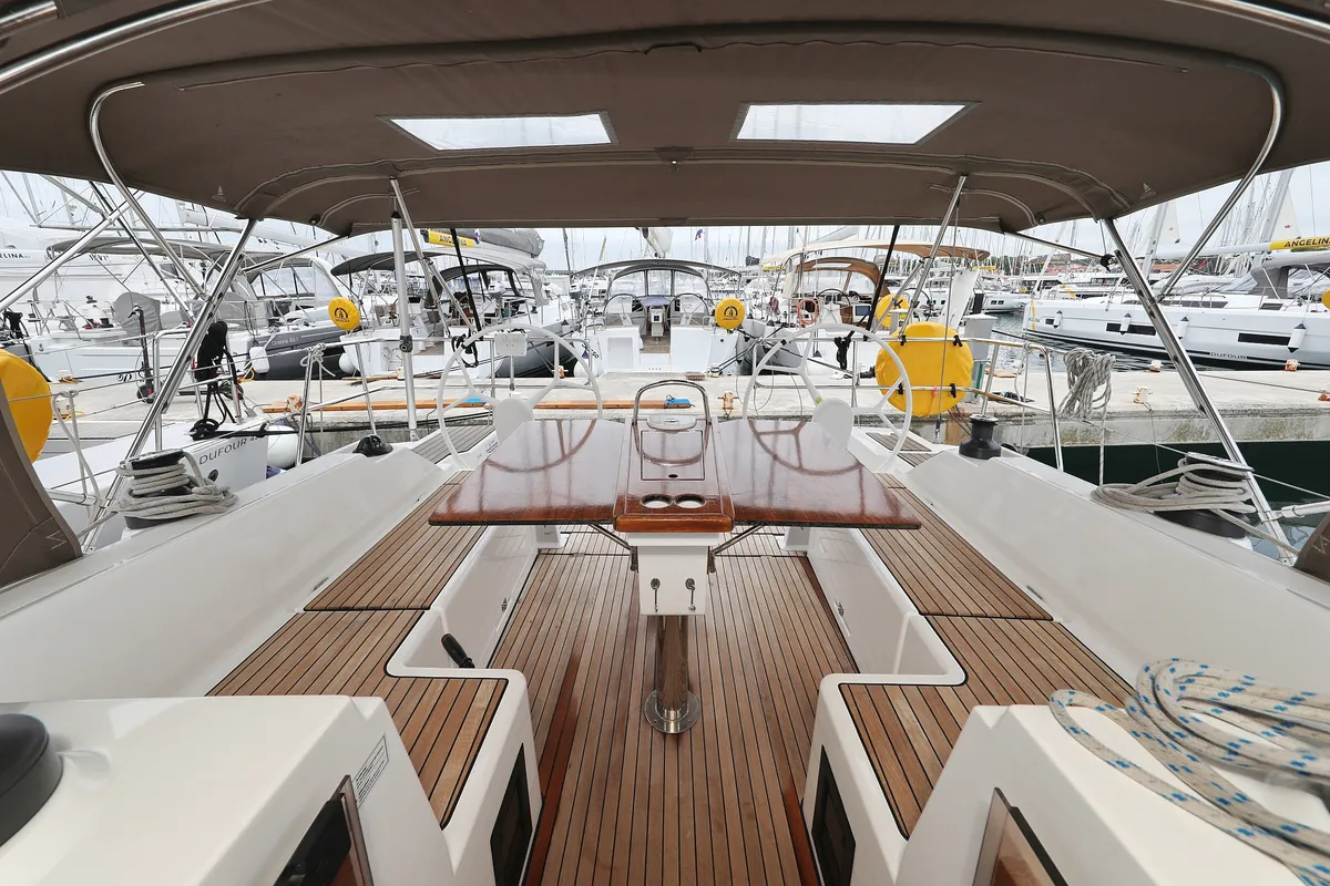 Deck of Maupiti, a Bavaria C42 sailboat at Biograd na Moru, Croatia