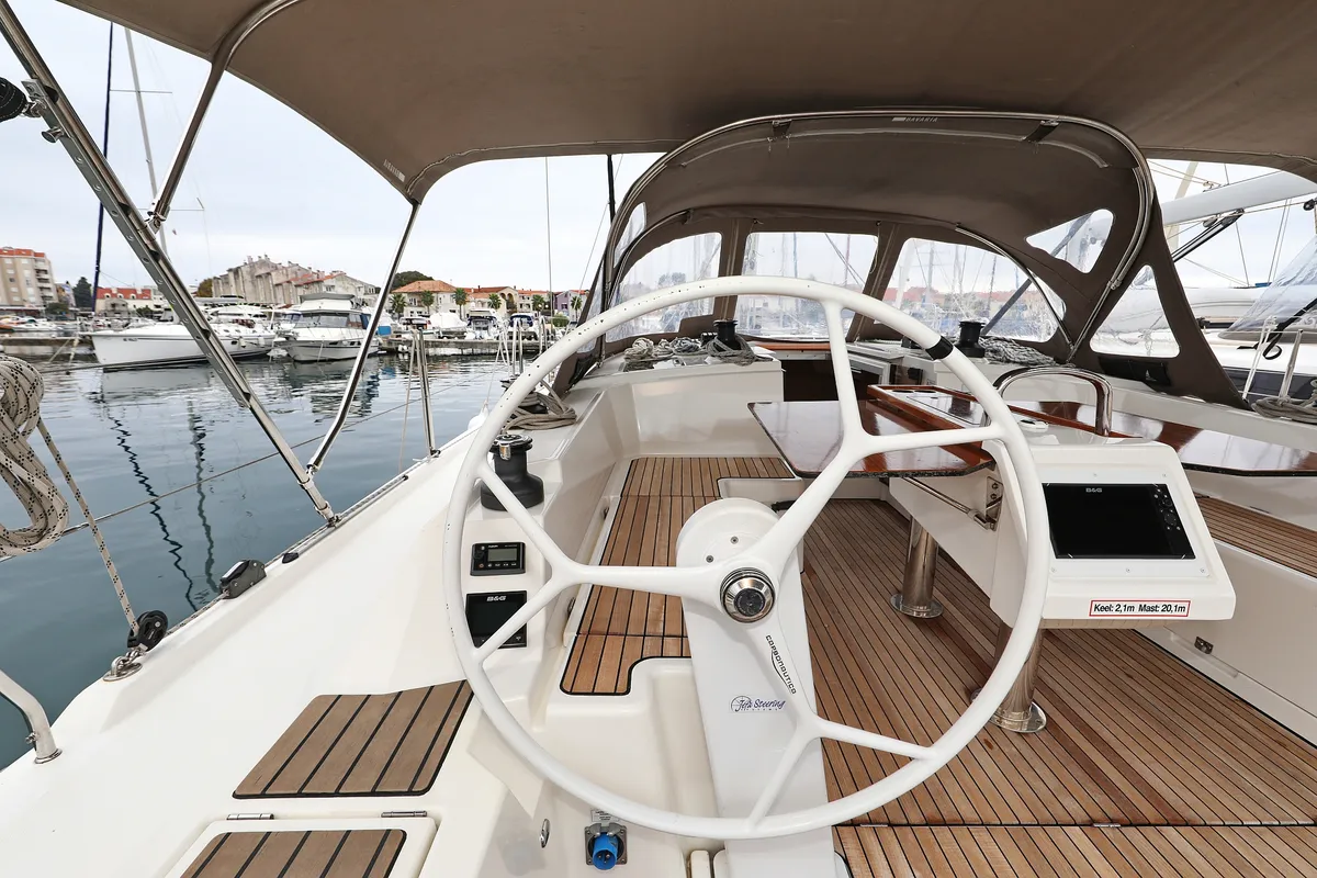 Cockpit of Maupiti, a Bavaria C42 sailboat at Biograd na Moru, Croatia
