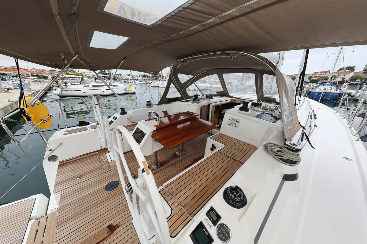 Cockpit of Maupiti, a Bavaria C42 sailboat at Biograd na Moru, Croatia