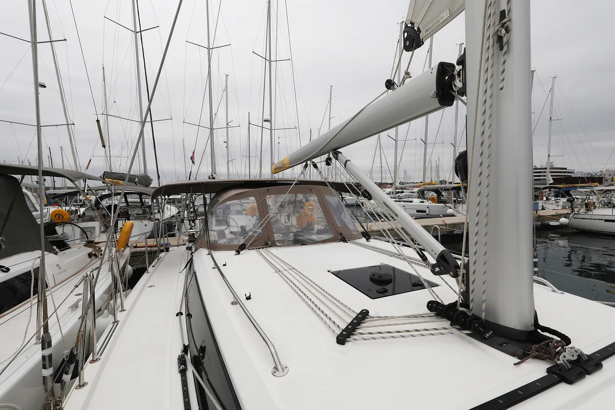 Deck of Maupiti, a Bavaria C42 sailboat at Biograd na Moru, Croatia