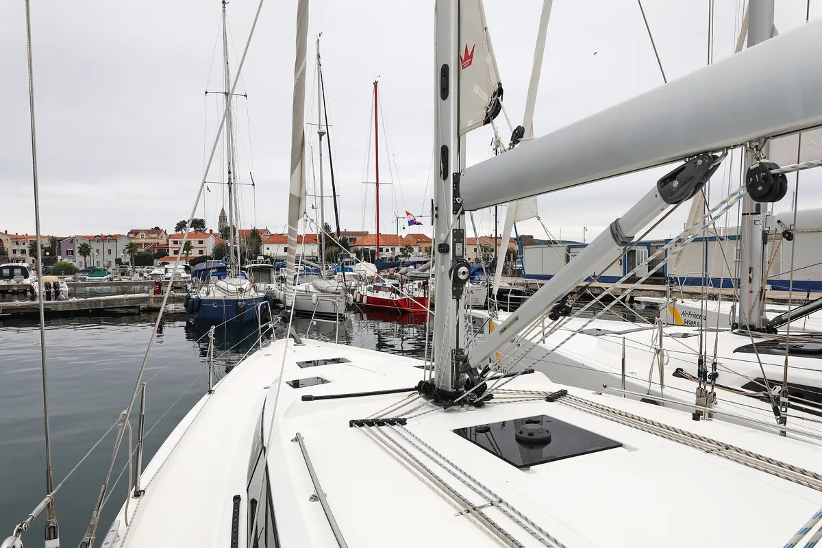 Deck of Maupiti, a Bavaria C42 sailboat at Biograd na Moru, Croatia