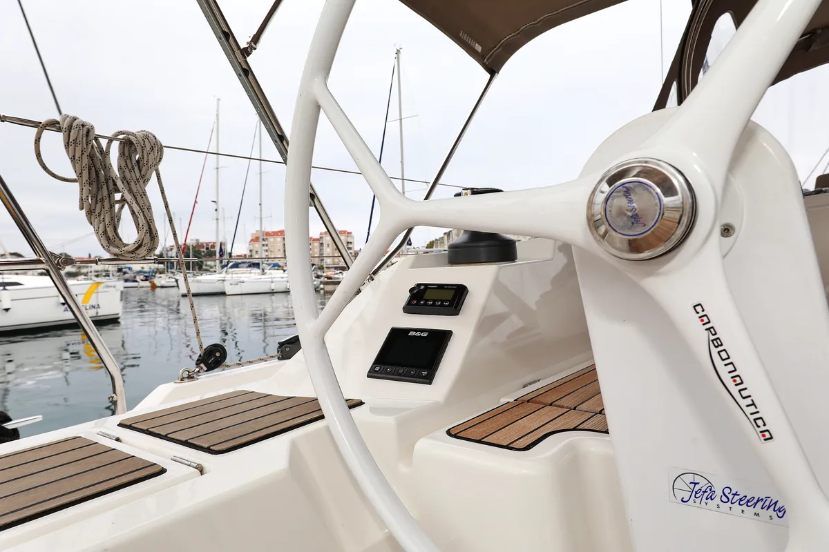 Cockpit of Maupiti, a Bavaria C42 sailboat at Biograd na Moru, Croatia