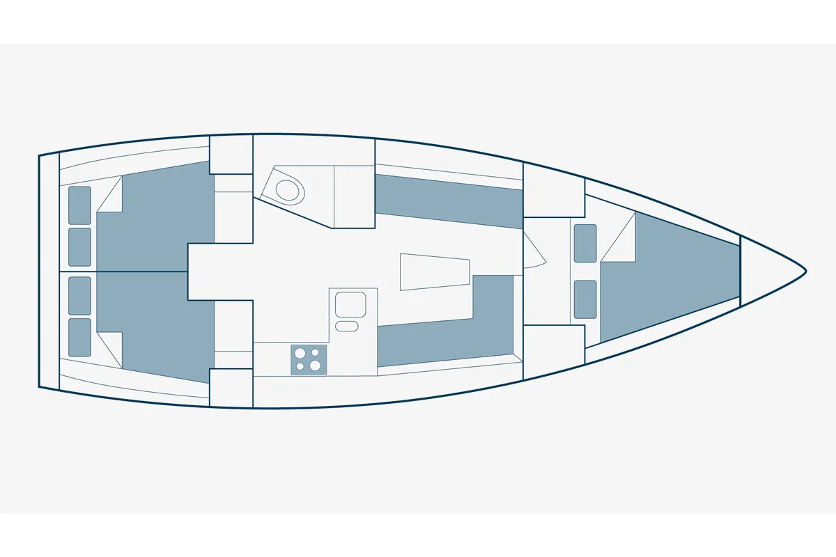 Floor plan of Oneiros, a Bavaria 37 sailboat at Pylaros, Greece