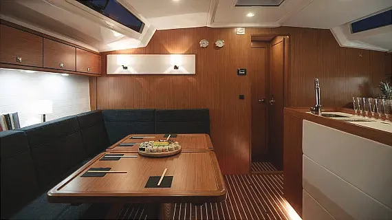 Salon of ENJOY, a Bavaria Cruiser 56 sailboat at Gdańsk, Poland