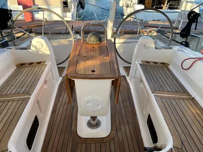 Cockpit of Aquaholic, a Elan 434 Impression sailboat at Grad Pula, Croatia