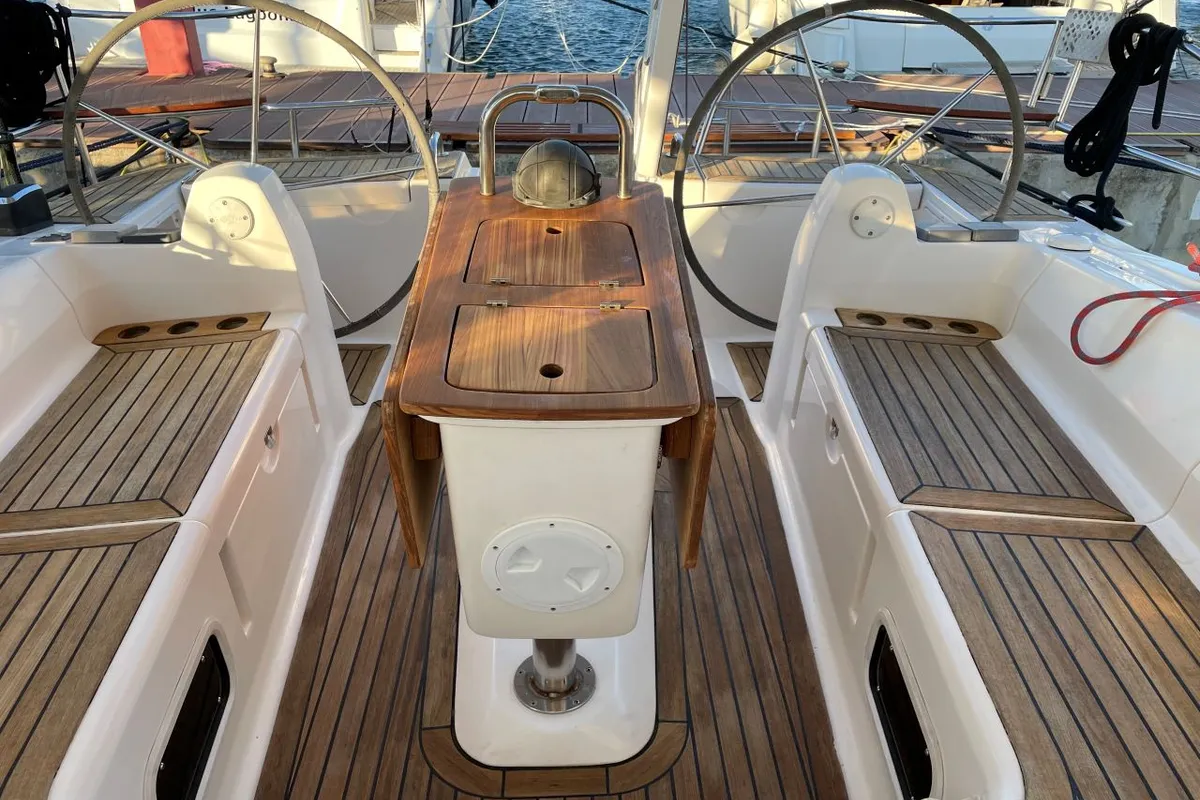 Cockpit of Aquaholic, a Elan 434 Impression sailboat at Grad Pula, Croatia