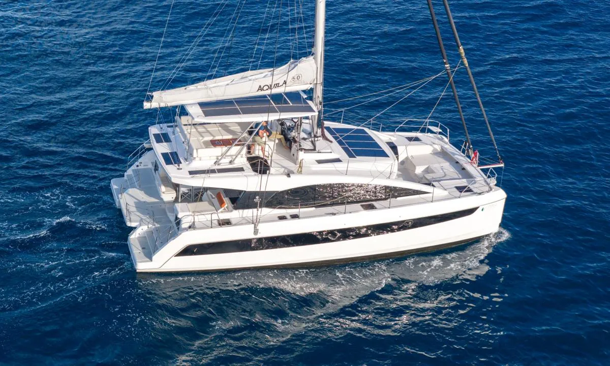 Exterior view of Renegade, a Aquila 50 Sail catamaran at Parham Town, British Virgin Islands
