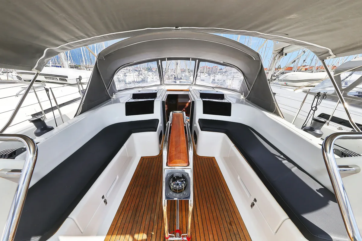Deck of Seaway, a Hanse 455 sailboat at Grad Biograd na Moru, Croatia