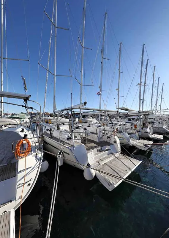 Exterior view of Challi, a Bavaria Cruiser 46 sailboat at Grad Pula, Croatia
