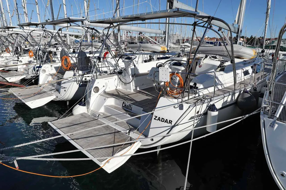 Exterior view of Challi, a Bavaria Cruiser 46 sailboat at Grad Pula, Croatia