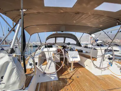 Cockpit of Challi, a Bavaria Cruiser 46 sailboat at Grad Pula, Croatia