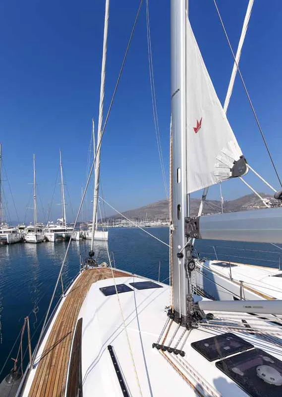 Deck of Challi, a Bavaria Cruiser 46 sailboat at Grad Pula, Croatia