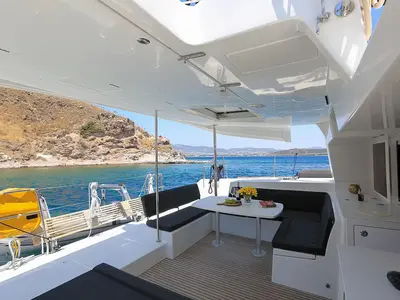 Deck of Lagoon 450, a catamaran at Fethiye, Turkey