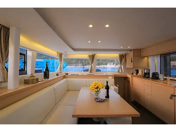 Salon of Lagoon 450, a catamaran at Fethiye, Turkey