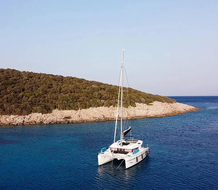 Exterior view of Lagoon 450, a catamaran at Fethiye, Turkey