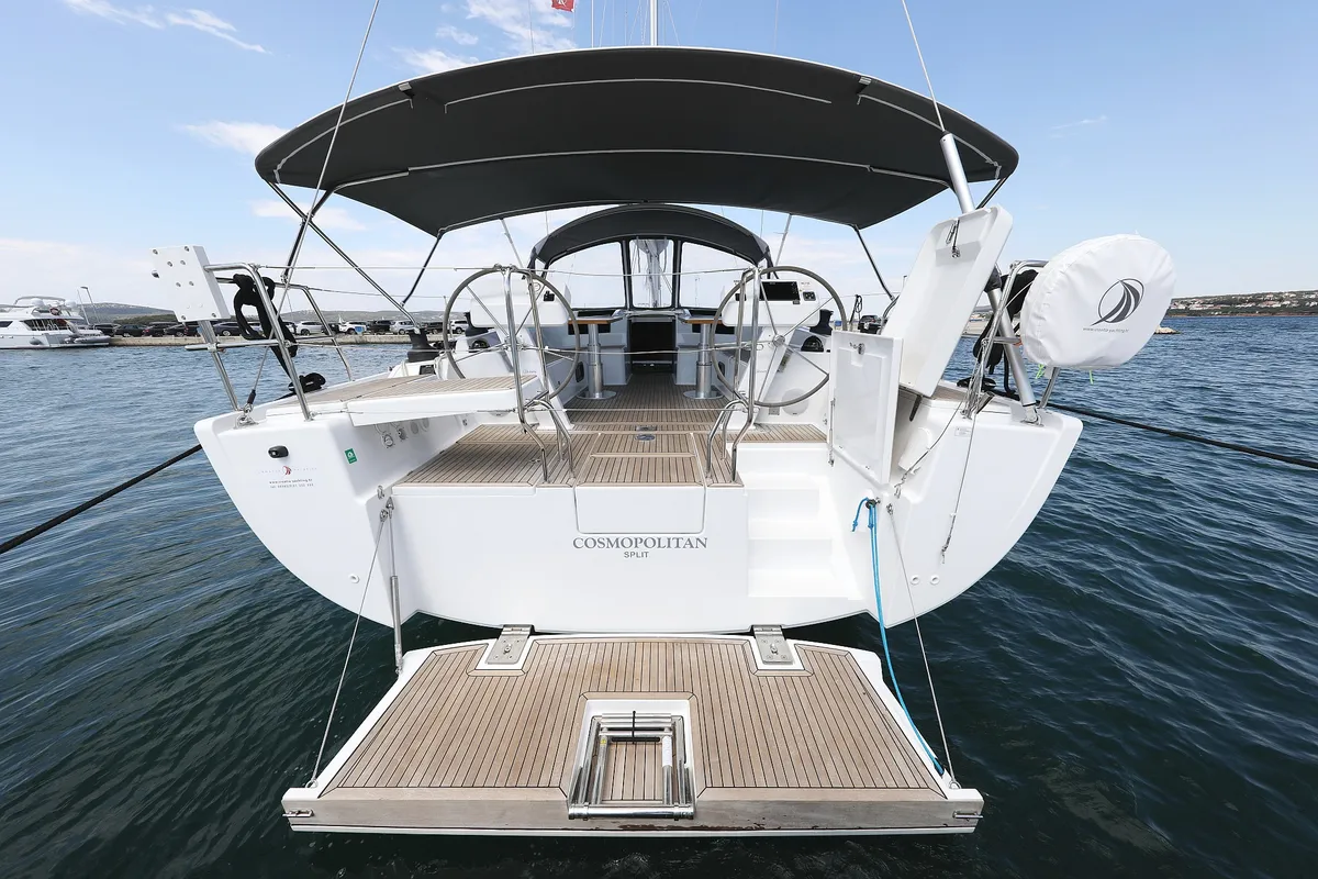 Exterior view of Cosmopolitan, a Hanse 508 sailboat at Grad Biograd na Moru, Croatia