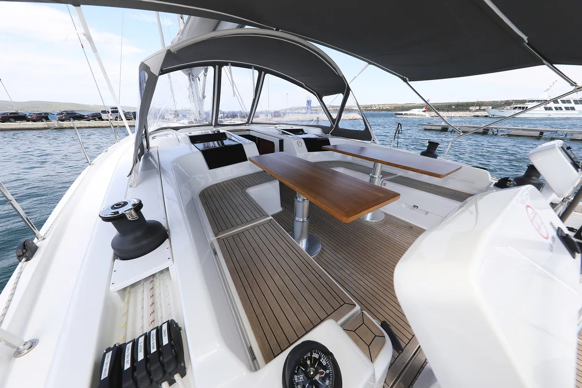 Cockpit of Cosmopolitan, a Hanse 508 sailboat at Grad Biograd na Moru, Croatia
