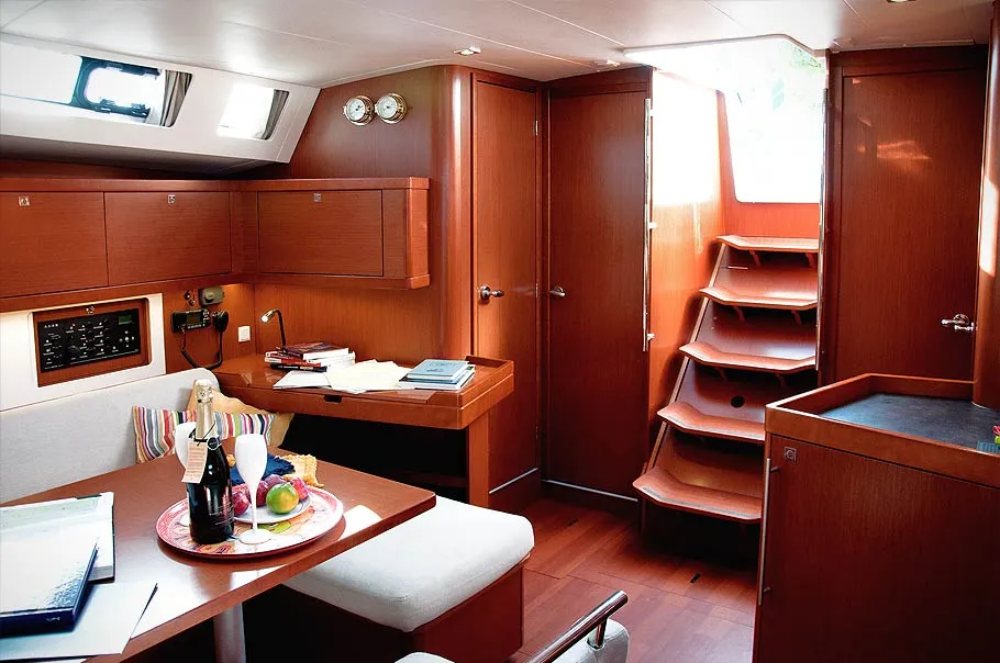 Salon of Nausicaa, a Beneteau Oceanis 45 sailboat at Bocca di Magra, Italy