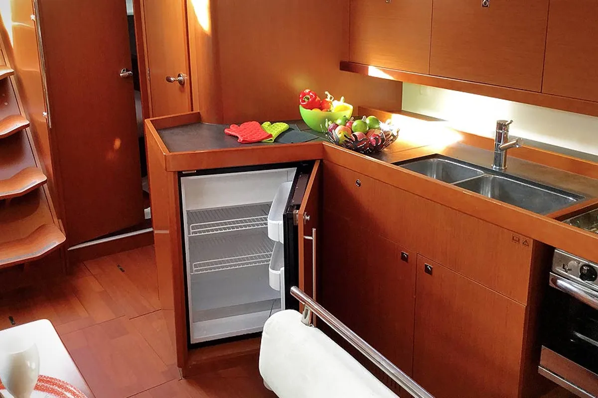 Galley of Nausicaa, a Beneteau Oceanis 45 sailboat at Bocca di Magra, Italy