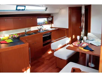 Galley of Nausicaa, a Beneteau Oceanis 45 sailboat at Bocca di Magra, Italy